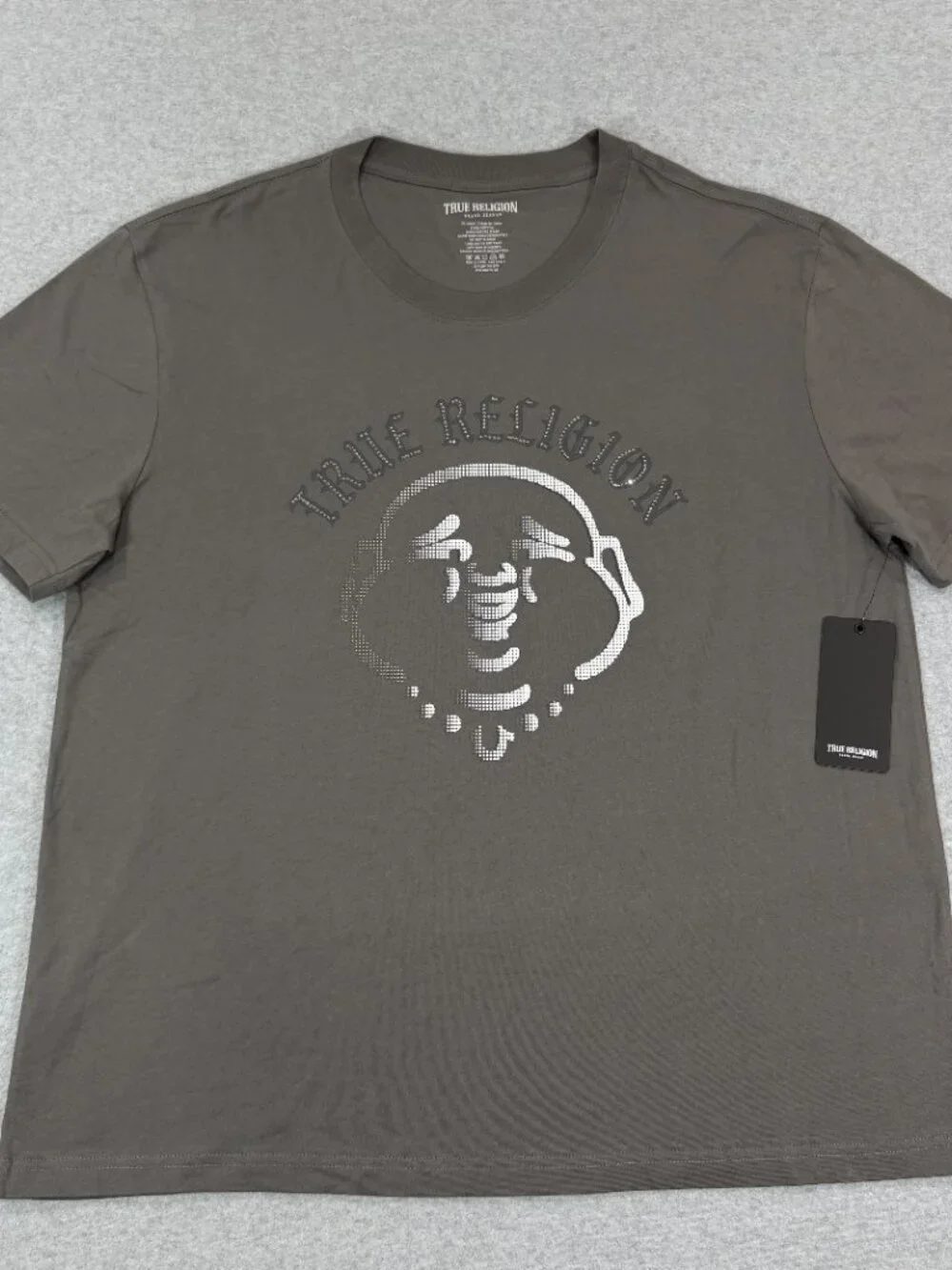 True Religion Studded Buddha Tee T-Shirt Men's XL Charcoal Gray Cotton NWT